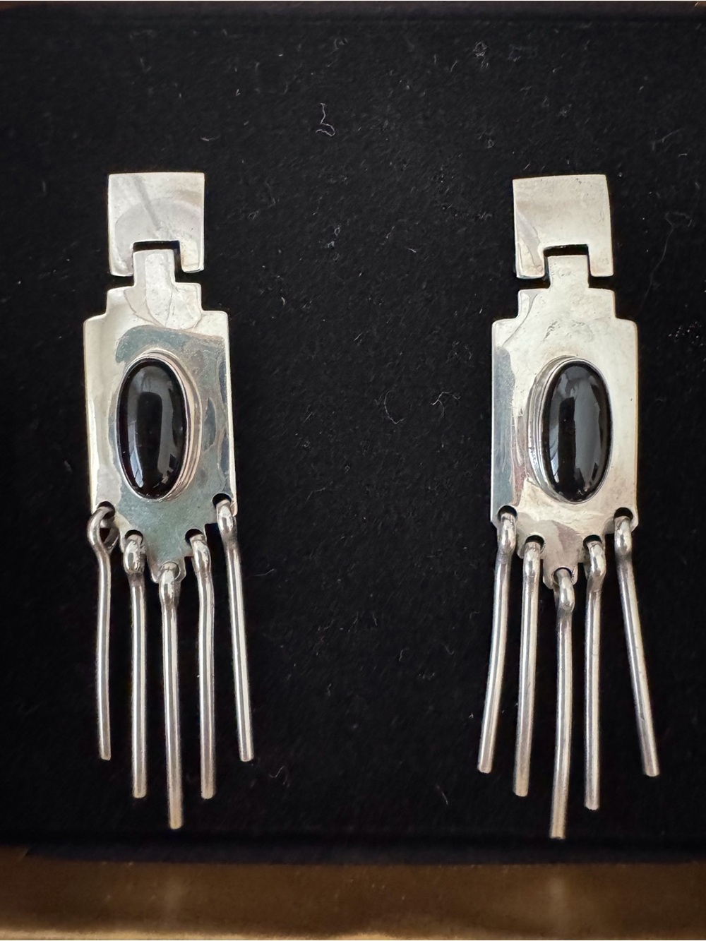 Native American Navajo Southwestern Onyx Sterling Silver Dangle Tassel Earrings